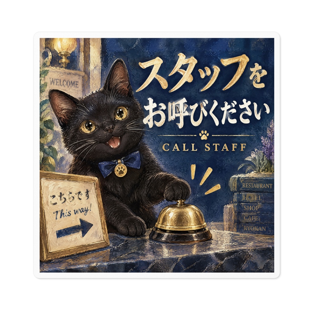 【黒猫 SIGNATURE】スタッフをお呼びください(CALL STAFF) 店舗・受付用呼び鈴ステッカー