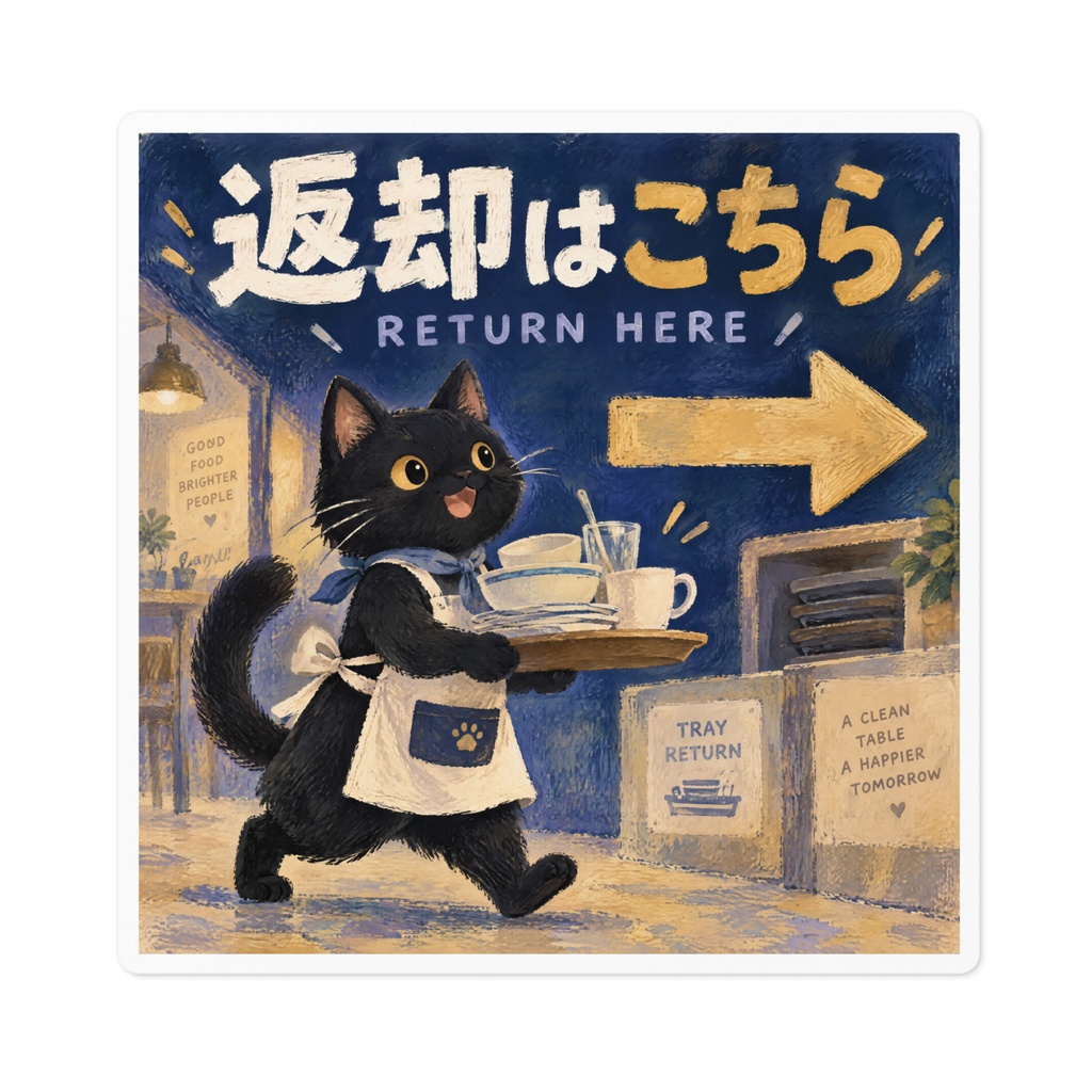 【黒猫 SIGNATURE】返却はこちら(RETURN HERE) 矢印付き・食器返却口ステッカー