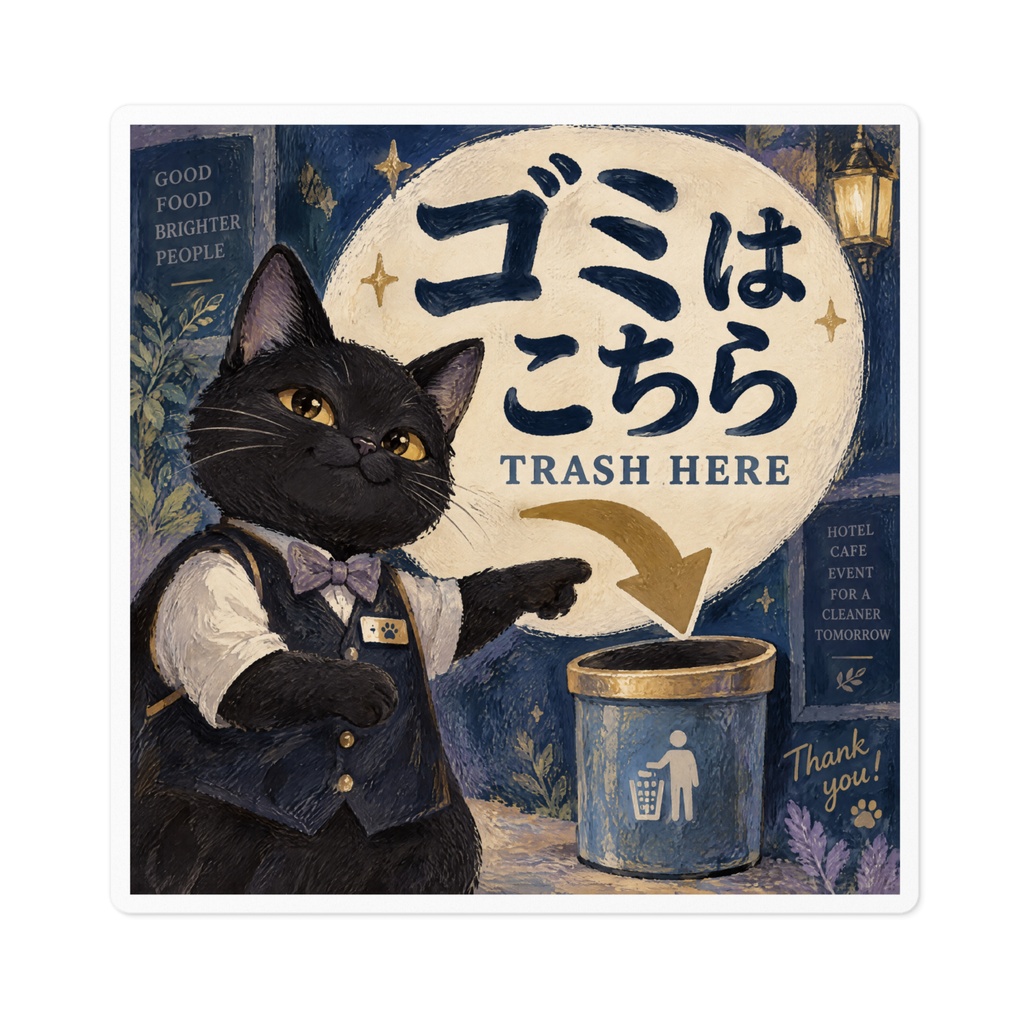 【黒猫 SIGNATURE】ゴミはこちら(TRASH HERE) 店舗・ゴミ箱用矢印ステッカー