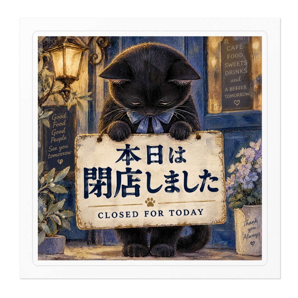 【黒猫 SIGNATURE】本日は閉店しました(CLOSED FOR TODAY) 店舗用看板ステッカー