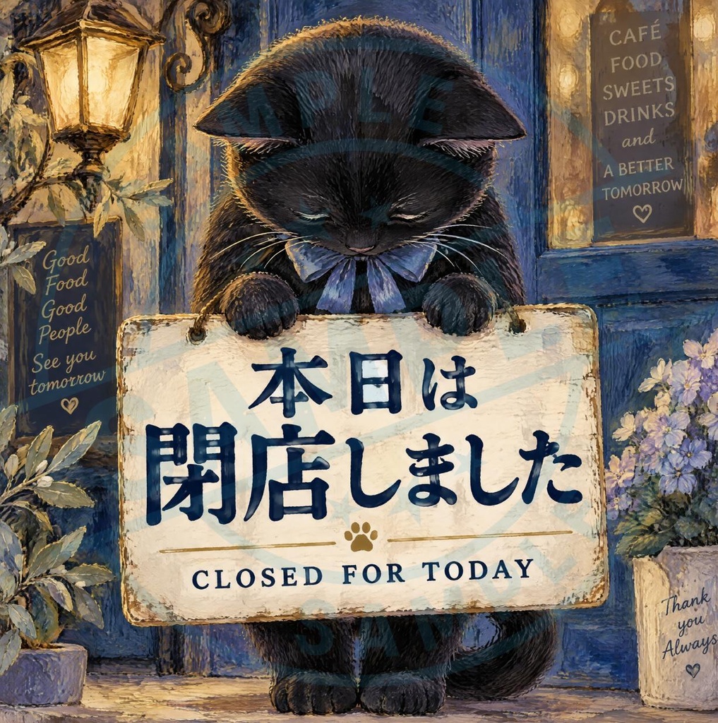 【黒猫 SIGNATURE】本日は閉店しました（CLOSED FOR TODAY） 店舗用看板ステッカー