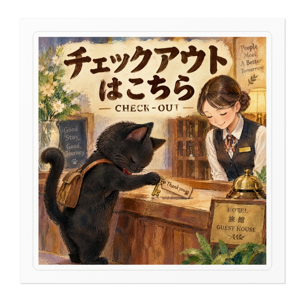【黒猫 SIGNATURE】チェックアウトはこちら(CHECK-OUT) ホテル・旅館用案内ステッカー