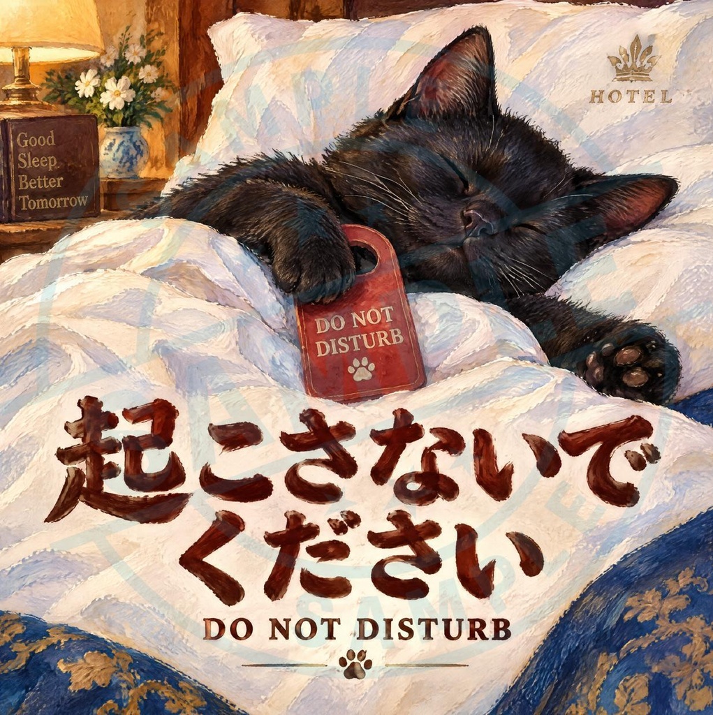 【黒猫 SIGNATURE】起こさないでください（DO NOT DISTURB） ホテル・安眠用ドアステッカー