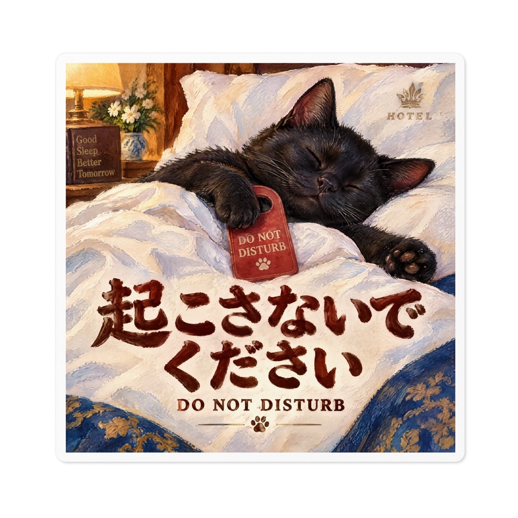 【黒猫 SIGNATURE】起こさないでください(DO NOT DISTURB) ホテル・安眠用ドアステッカー