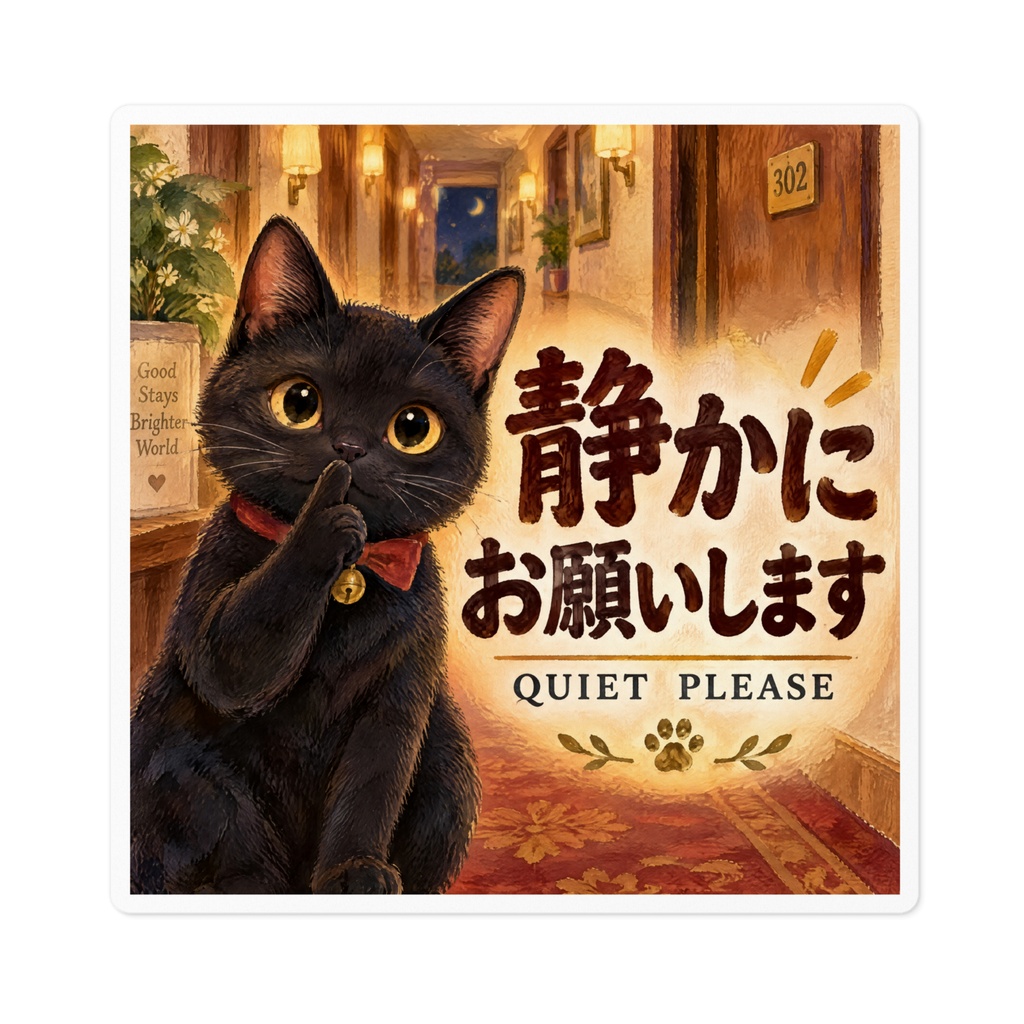 【黒猫 SIGNATURE】静かにお願いします(QUIET PLEASE)店舗・施設用マナー告知ステッカー