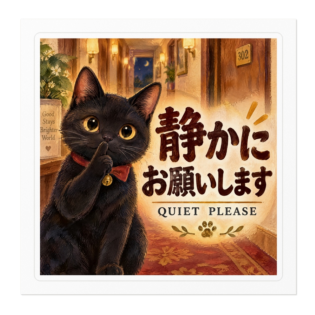 【黒猫 SIGNATURE】静かにお願いします(QUIET PLEASE)店舗・施設用マナー告知ステッカー