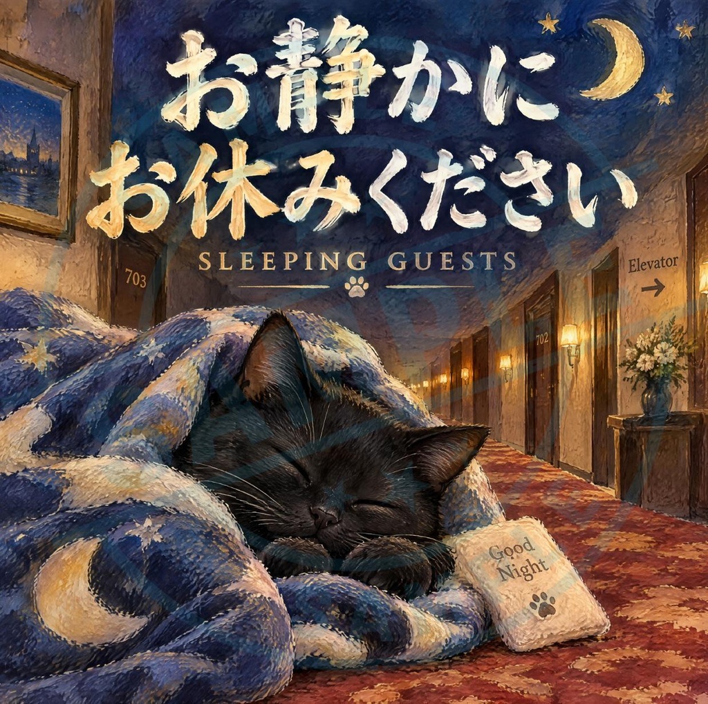 【黒猫 SIGNATURE】お静かにお休みください（SLEEPING GUESTS）宿泊施設・客室用マナー告知ステッカー