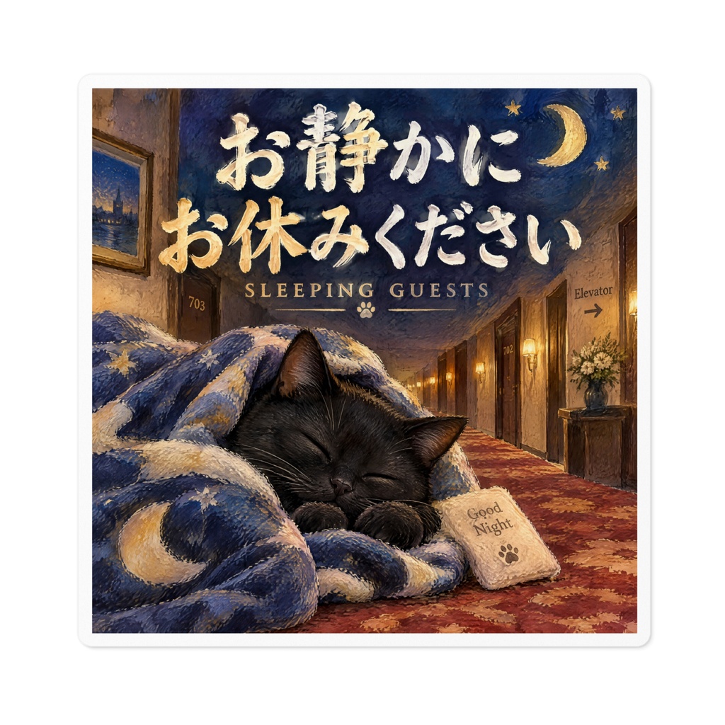 【黒猫 SIGNATURE】お静かにお休みください(SLEEPING GUESTS)宿泊施設・客室用マナー告知ステッカー
