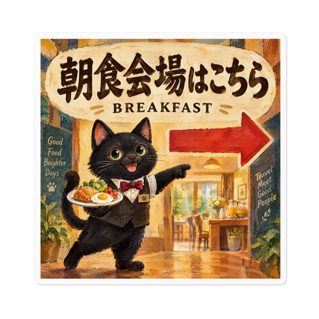 【黒猫 SIGNATURE】朝食会場はこちら(BREAKFAST)宿泊施設・朝食案内用ステッカー