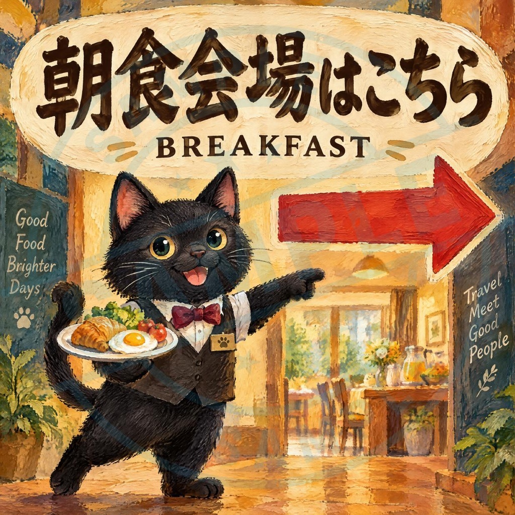 【黒猫 SIGNATURE】朝食会場はこちら（BREAKFAST）宿泊施設・朝食案内用ステッカー