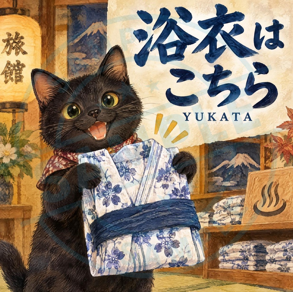 【黒猫 SIGNATURE】浴衣はこちら（YUKATA）旅館・浴衣コーナー用案内ステッカー