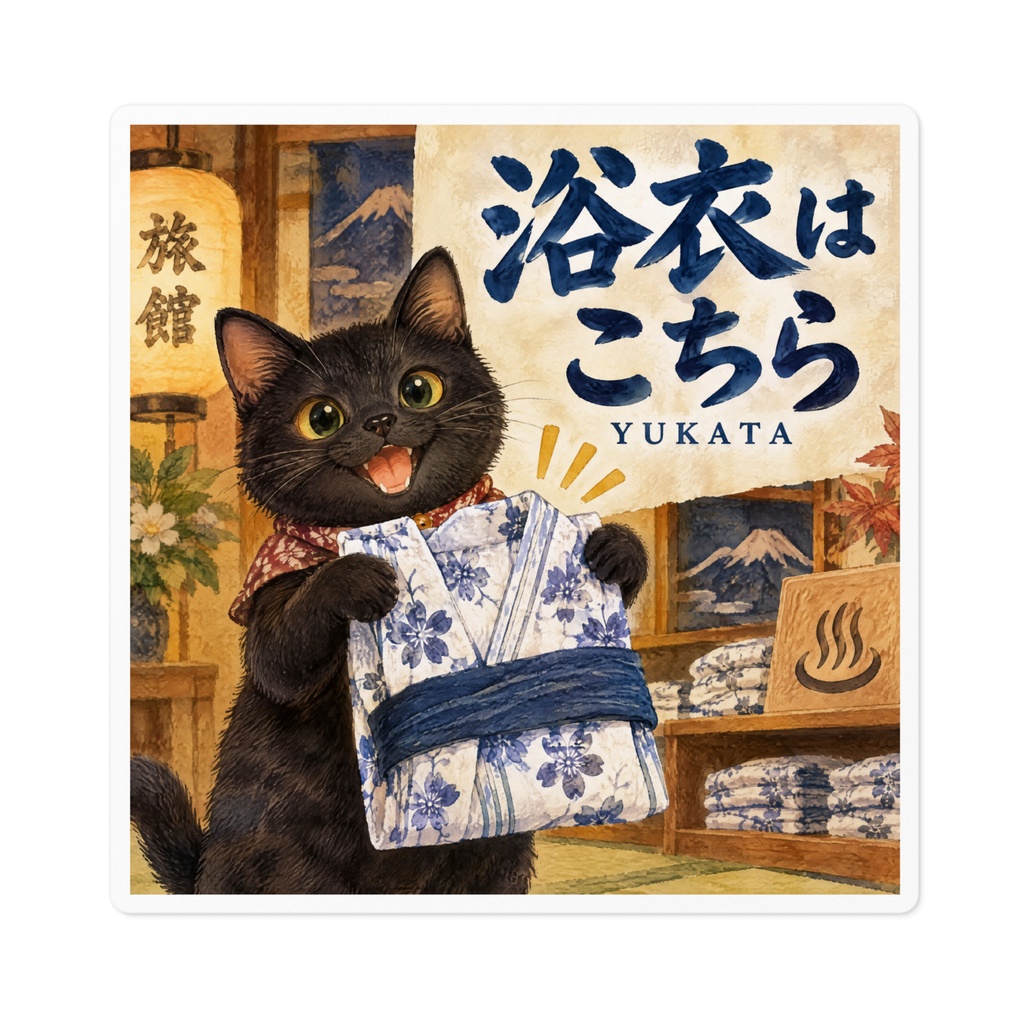 【黒猫 SIGNATURE】浴衣はこちら(YUKATA)旅館・浴衣コーナー用案内ステッカー