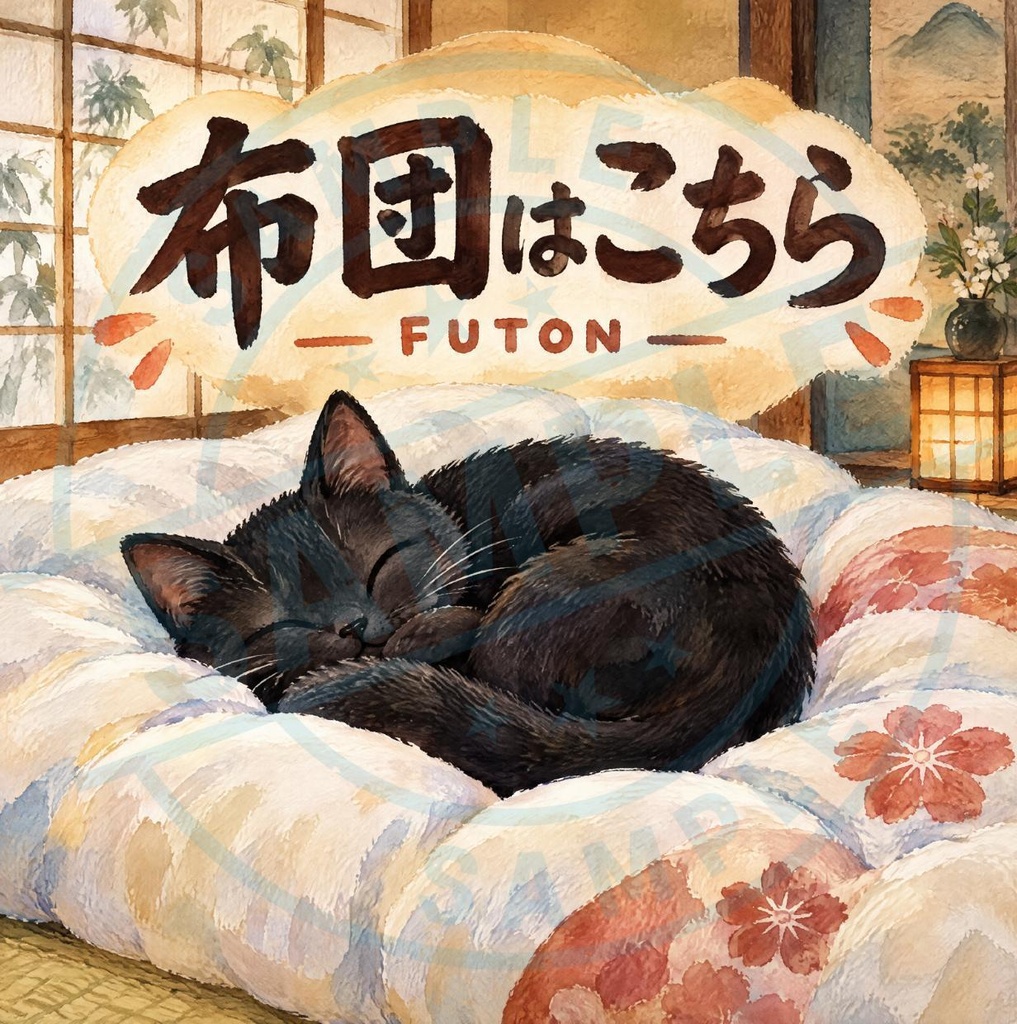 【黒猫 SIGNATURE】布団はこちら（FUTON）旅館・布団コーナー用案内ステッカー