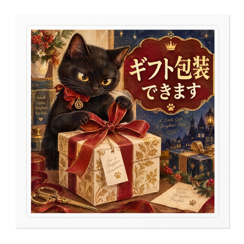 【黒猫 SIGNATURE】ギフト包装できます 店舗・レジ用ラッピングステッカー