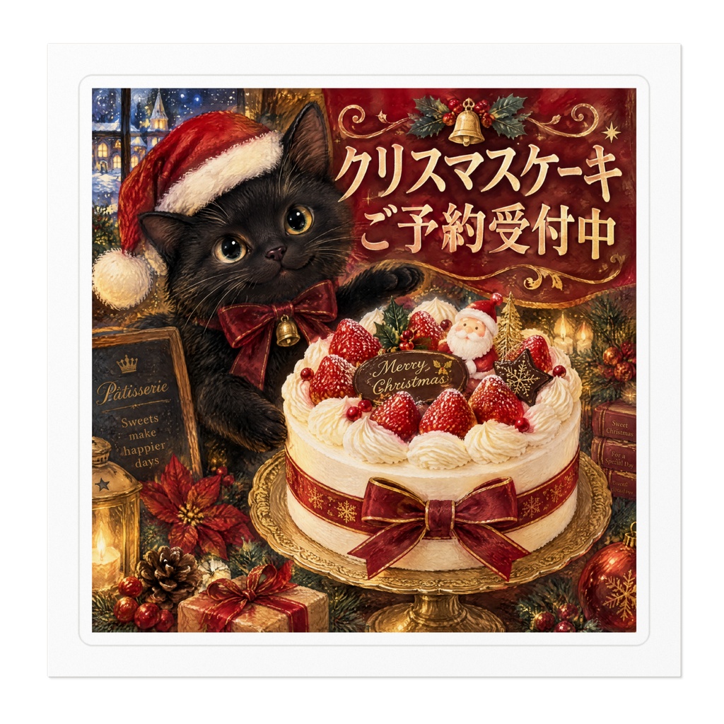 【黒猫 SIGNATURE】クリスマスケーキご予約受付中 洋菓子店・ケーキ屋用予約ステッカー