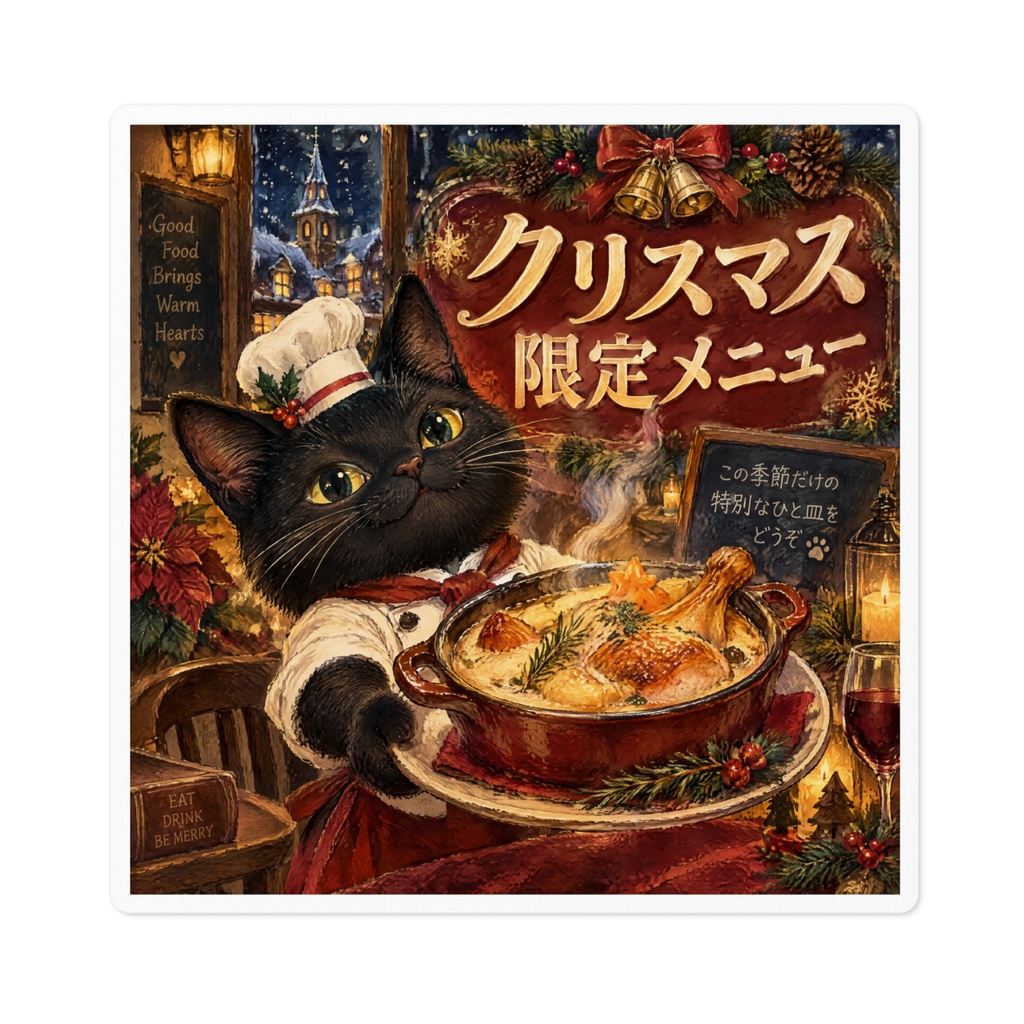 【黒猫 SIGNATURE】クリスマス限定メニュー レストラン・カフェ用販促ステッカー