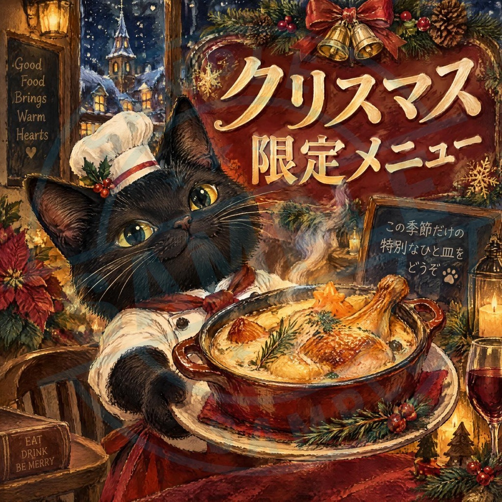 【黒猫 SIGNATURE】クリスマス限定メニュー レストラン・カフェ用販促ステッカー