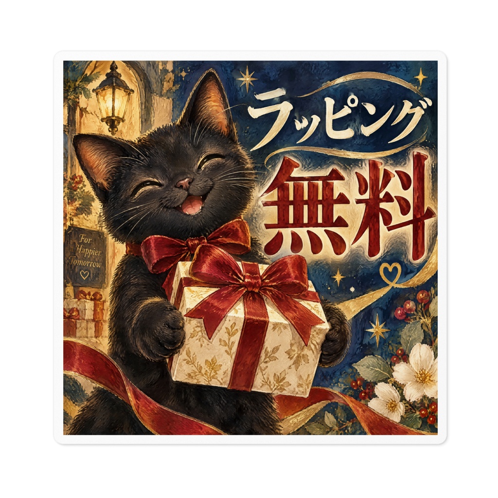【黒猫 SIGNATURE】ラッピング無料 店舗・レジ用ギフト案内ステッカー