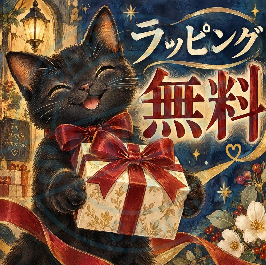 【黒猫 SIGNATURE】ラッピング無料 店舗・レジ用ギフト案内ステッカー