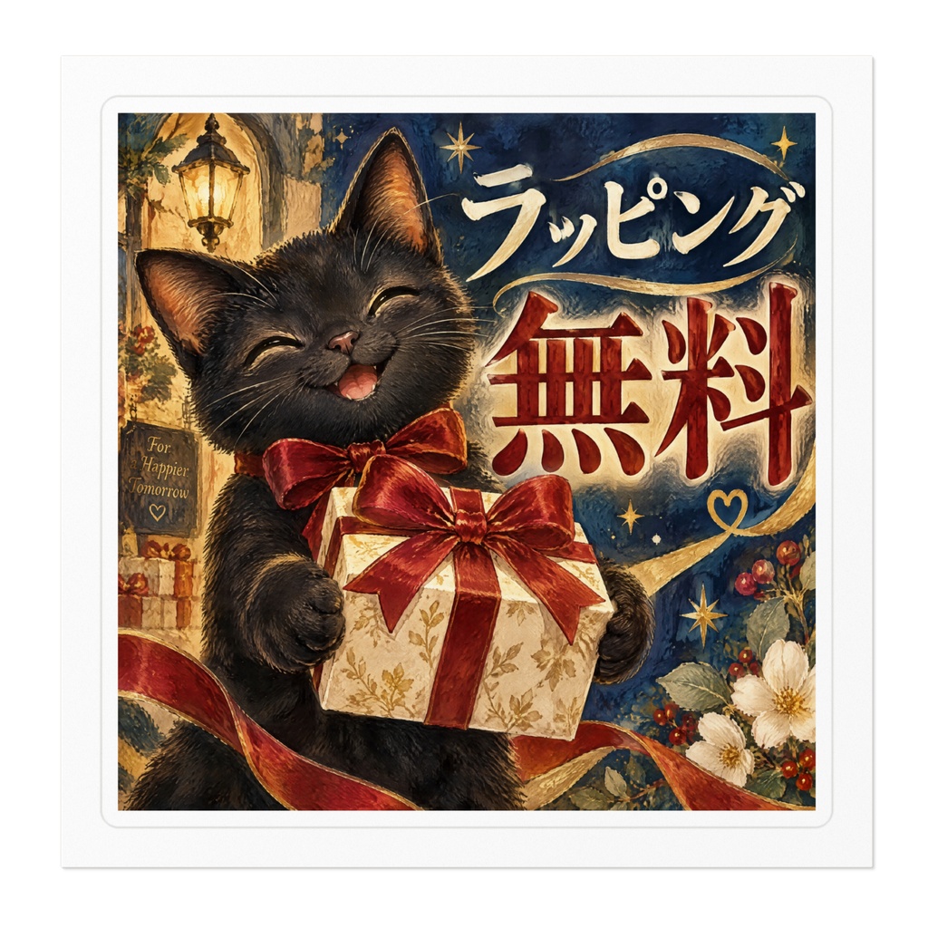 【黒猫 SIGNATURE】ラッピング無料 店舗・レジ用ギフト案内ステッカー