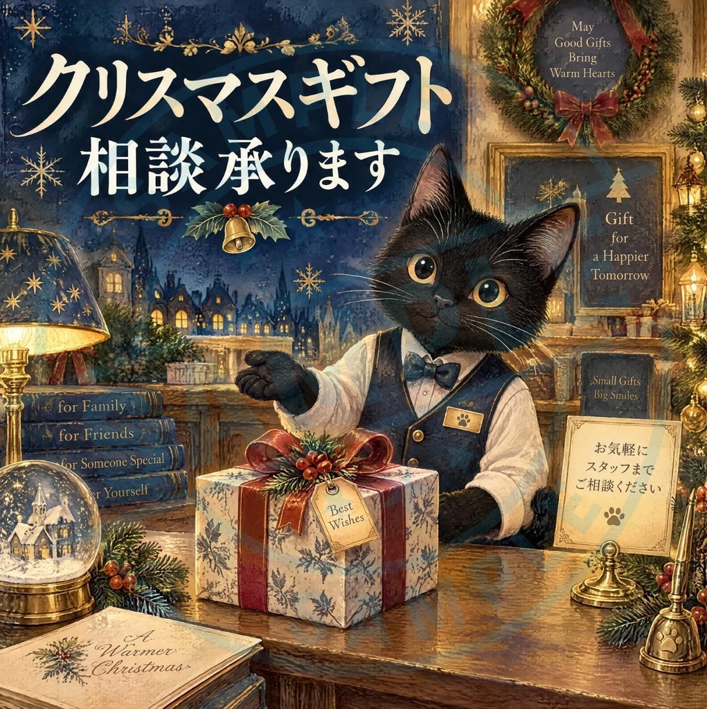 【黒猫 SIGNATURE】クリスマスギフト相談承ります 店舗・レジ用案内ステッカー