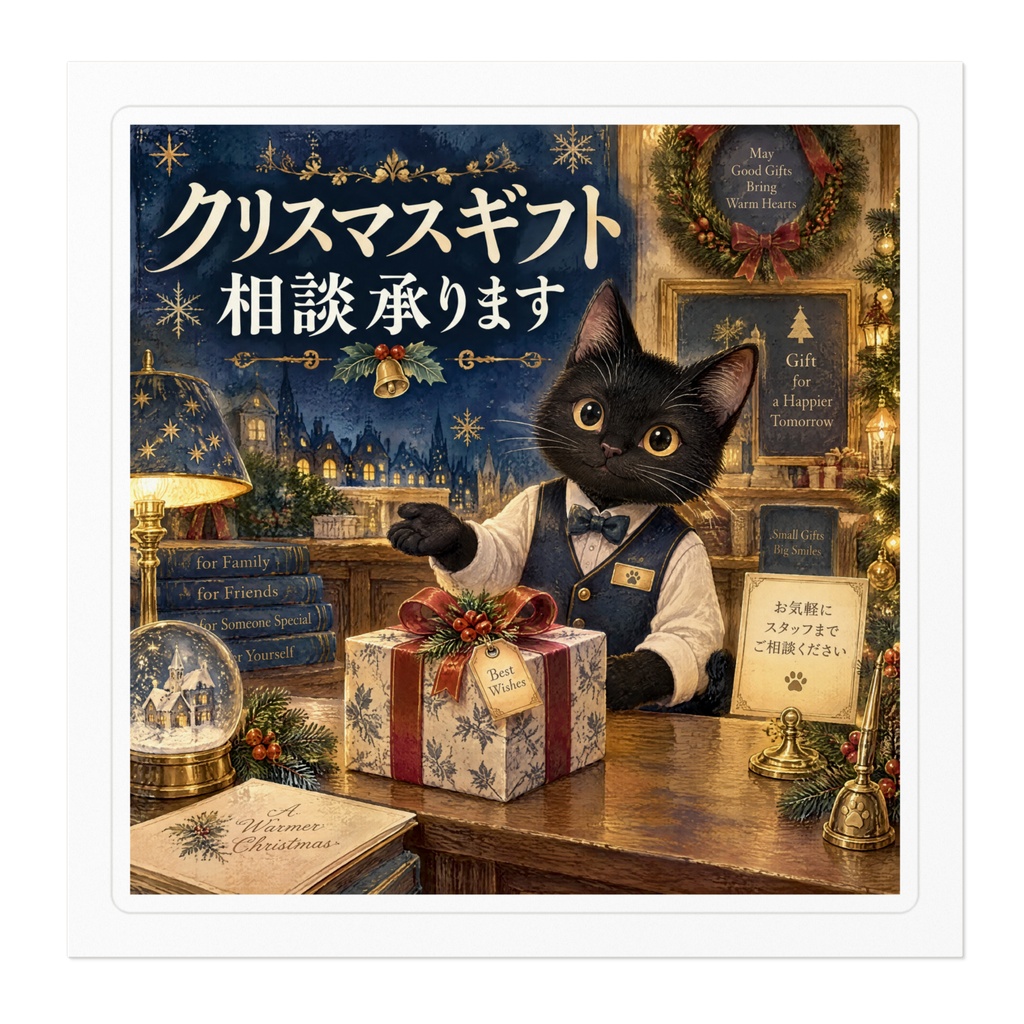 【黒猫 SIGNATURE】クリスマスギフト相談承ります 店舗・レジ用案内ステッカー