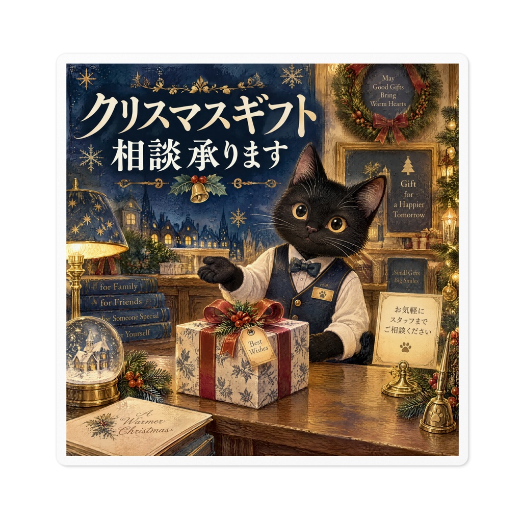【黒猫 SIGNATURE】クリスマスギフト相談承ります 店舗・レジ用案内ステッカー