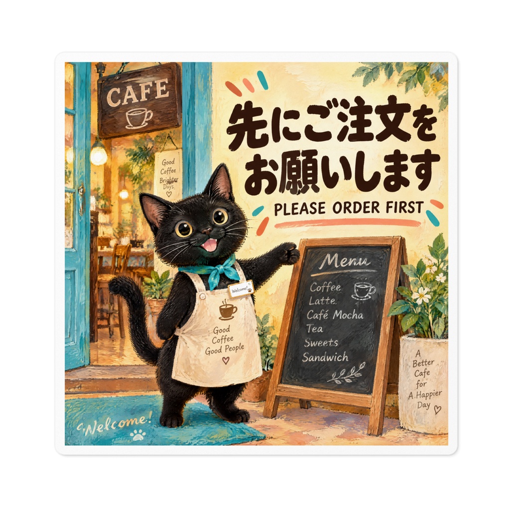 【黒猫 SIGNATURE】先にご注文をお願いします(PLEASE ORDER FIRST) カフェ・前払い用案内ステッカー