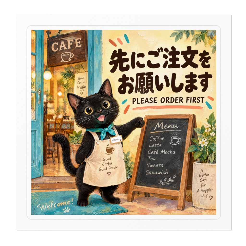 【黒猫 SIGNATURE】先にご注文をお願いします(PLEASE ORDER FIRST) カフェ・前払い用案内ステッカー