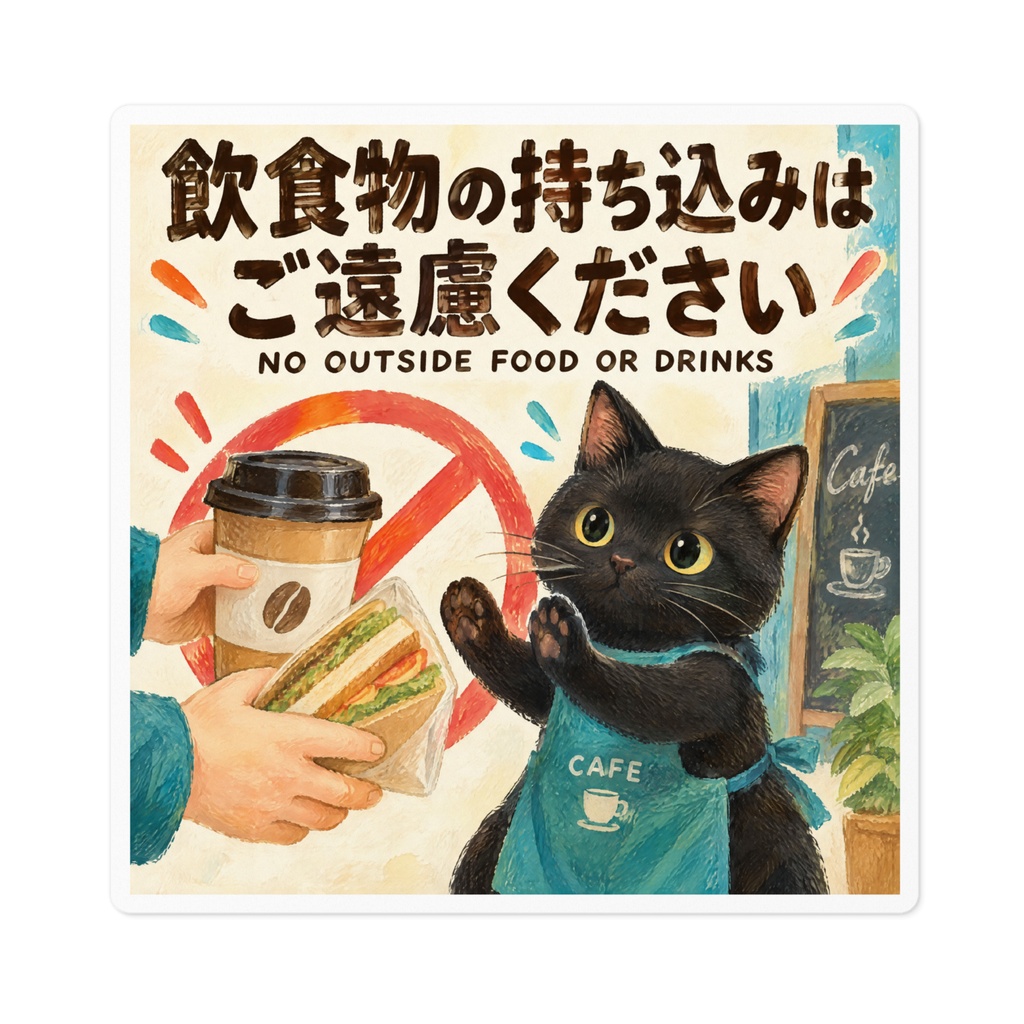 【黒猫 SIGNATURE】飲食物の持ち込みはご遠慮ください カフェ・店舗用マナーステッカー