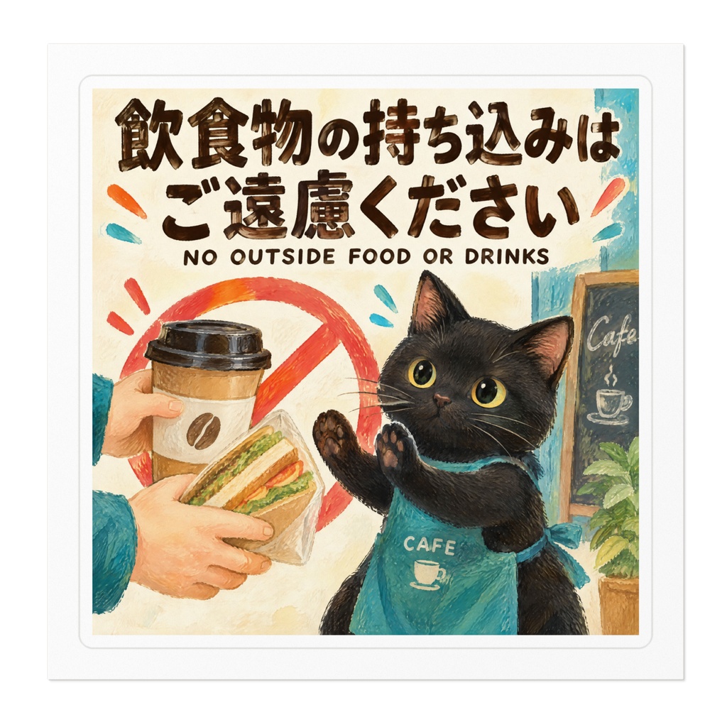 【黒猫 SIGNATURE】飲食物の持ち込みはご遠慮ください カフェ・店舗用マナーステッカー