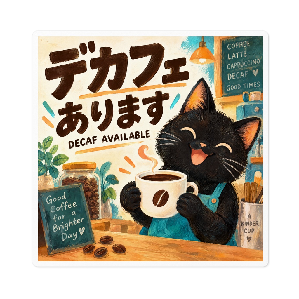 【黒猫 SIGNATURE】デカフェあります(DECAF AVAILABLE) カフェ・メニュー用案内ステッカー