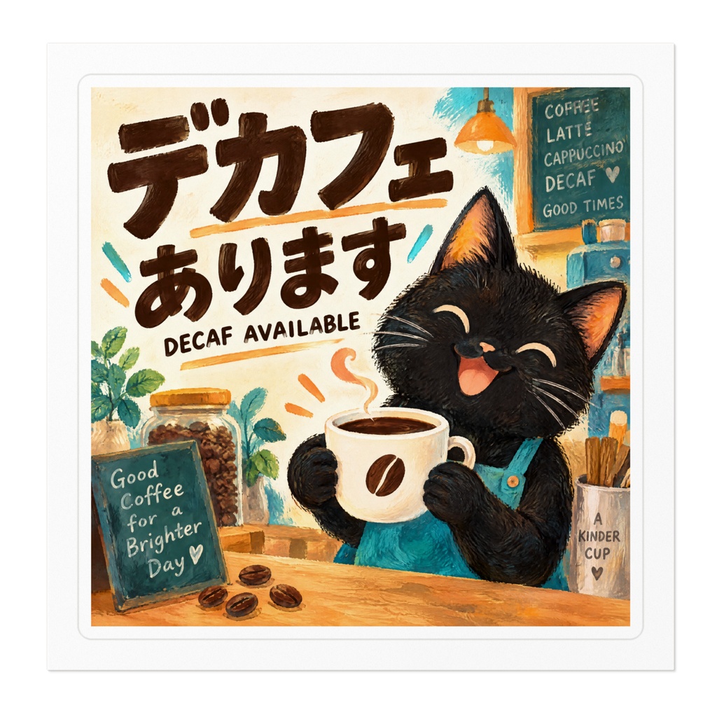 【黒猫 SIGNATURE】デカフェあります(DECAF AVAILABLE) カフェ・メニュー用案内ステッカー