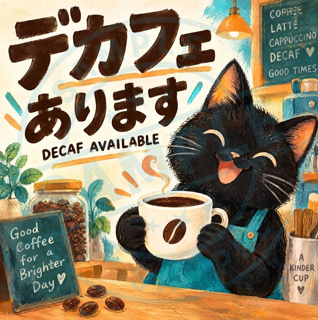 【黒猫 SIGNATURE】デカフェあります(DECAF AVAILABLE) カフェ・メニュー用案内ステッカー