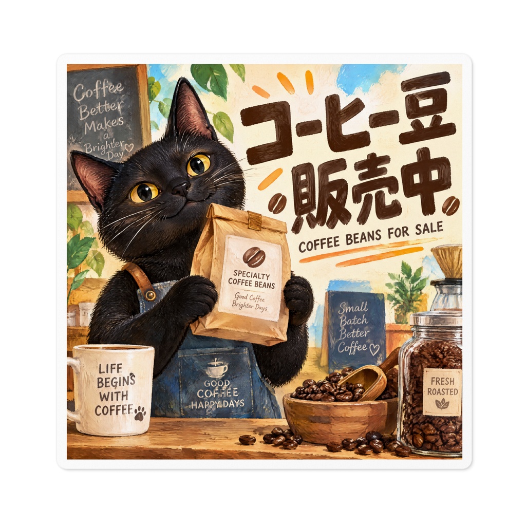 【黒猫 SIGNATURE】コーヒー豆販売中(COFFEE BEANS FOR SALE) カフェ・焙煎店用POPステッカー