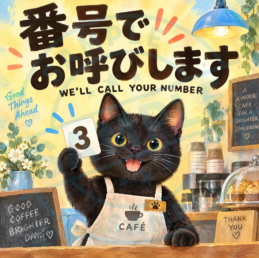 【黒猫 SIGNATURE】番号でお呼びします（WE'LL CALL YOUR NUMBER） 受取口・テイクアウト用ステッカー