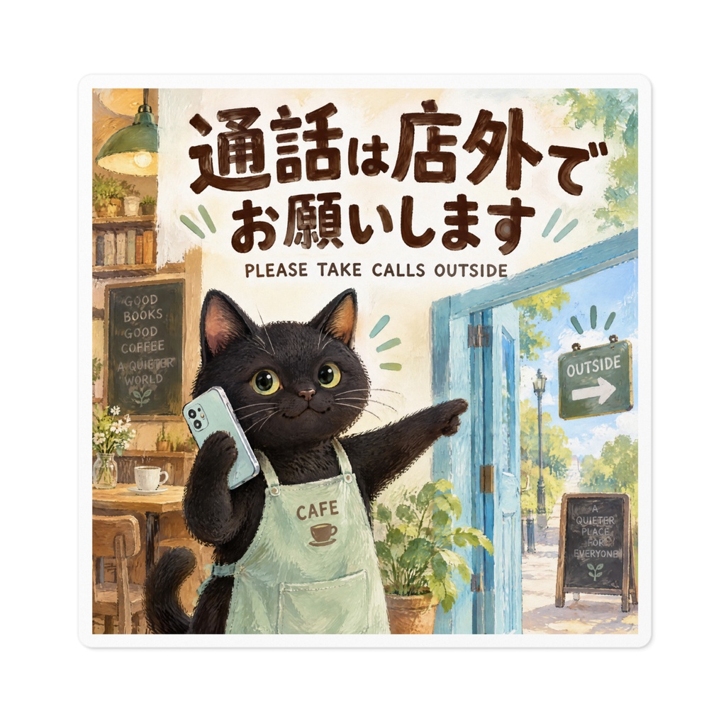 【黒猫 SIGNATURE】通話は店外でお願いします カフェ・店内マナーステッカー