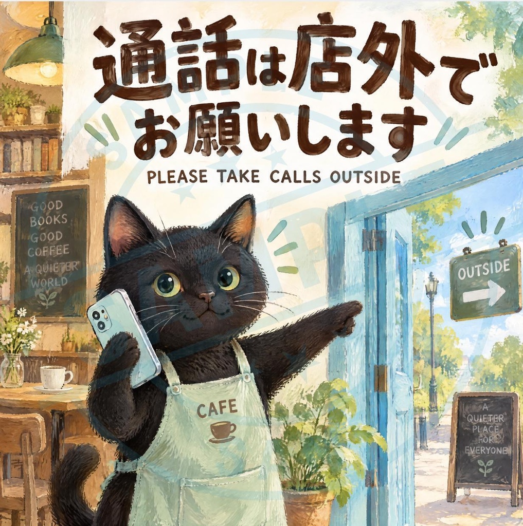 【黒猫 SIGNATURE】通話は店外でお願いします カフェ・店内マナーステッカー