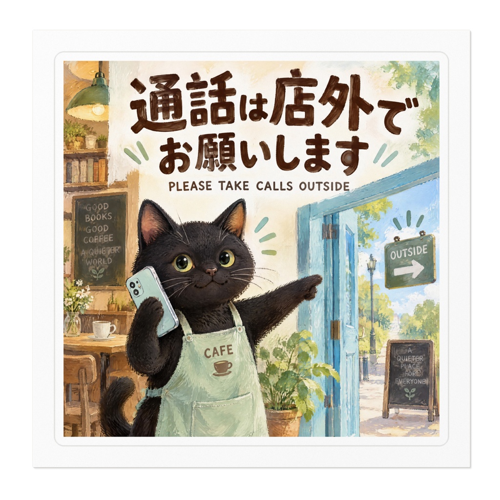 【黒猫 SIGNATURE】通話は店外でお願いします カフェ・店内マナーステッカー