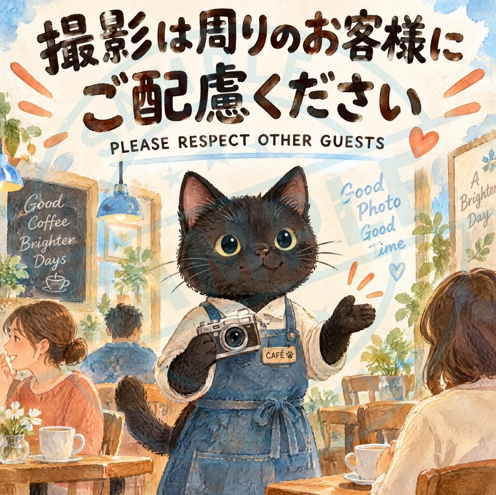 【黒猫 SIGNATURE】撮影は周りのお客様にご配慮ください カフェ・撮影マナーステッカー