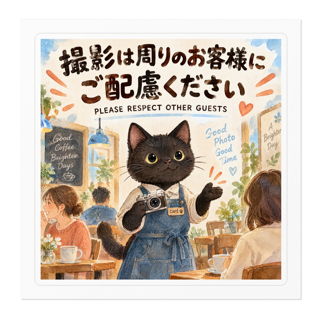 【黒猫 SIGNATURE】撮影は周りのお客様にご配慮ください カフェ・撮影マナーステッカー