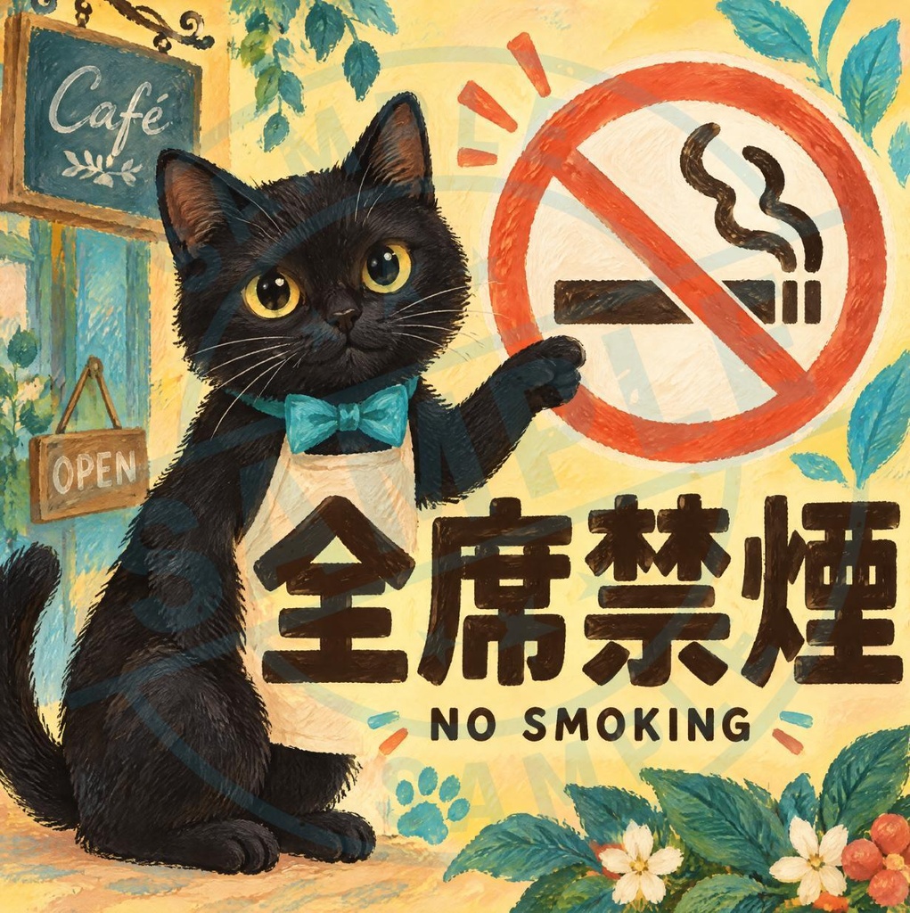 【黒猫 SIGNATURE】全席禁煙（NO SMOKING）店舗・入口用禁煙告知ステッカー
