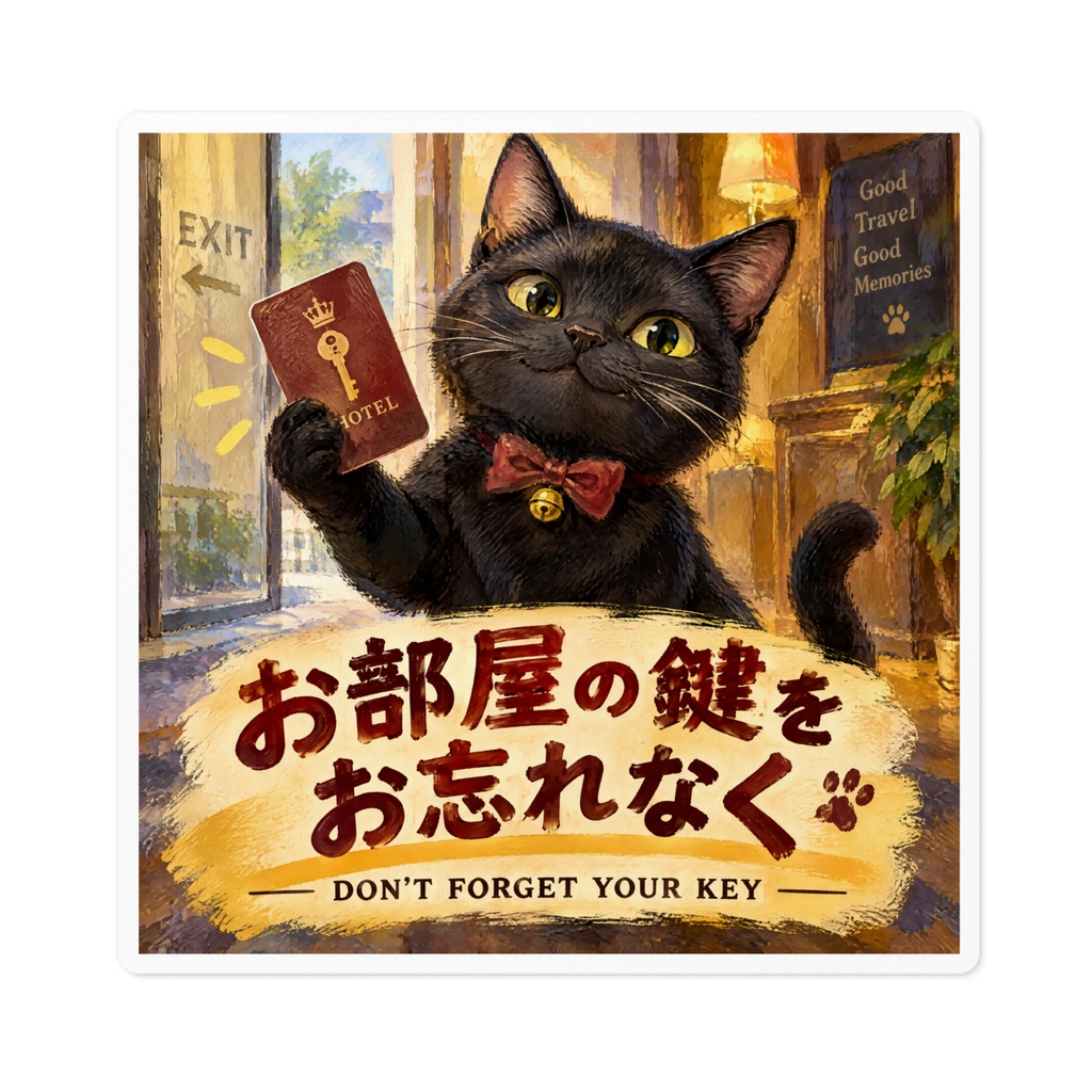【黒猫 SIGNATURE】お部屋の鍵をお忘れなく(DON'T FORGET YOUR KEY) ホテル・客室用ステッカー