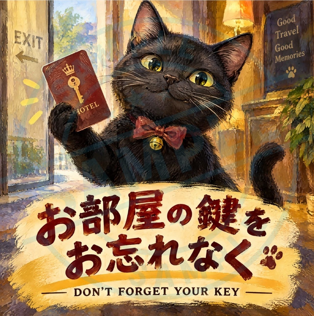 【黒猫 SIGNATURE】お部屋の鍵をお忘れなく（DON'T FORGET YOUR KEY） ホテル・客室用ステッカー