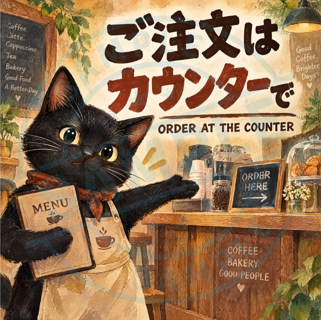 【黒猫 SIGNATURE】ご注文はカウンターで（ORDER AT THE COUNTER） カフェ・注文口用案内ステッカー