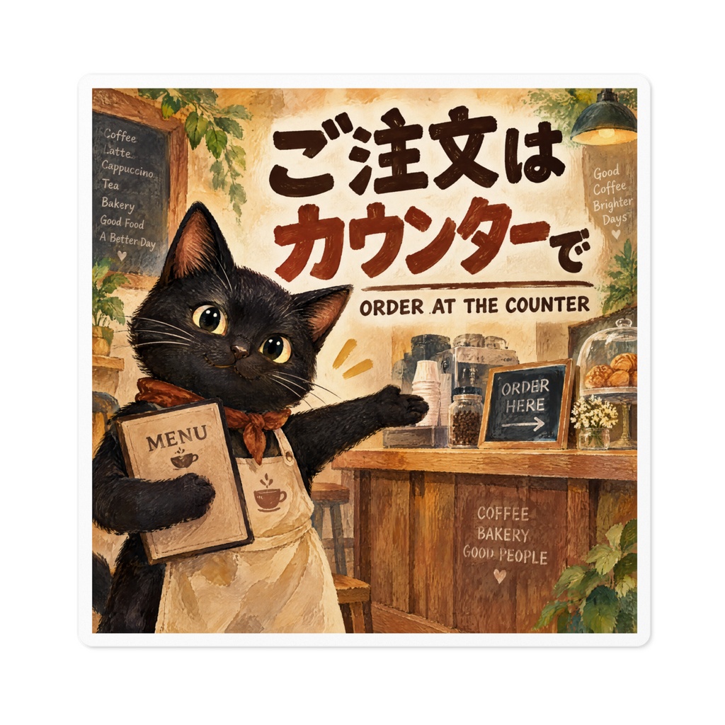 【黒猫 SIGNATURE】ご注文はカウンターで(ORDER AT THE COUNTER) カフェ・注文口用案内ステッカー