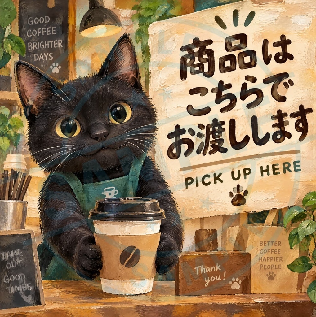 【黒猫 SIGNATURE】商品はこちらでお渡しします(PICK UP HERE) 受取カウンター用案内ステッカー