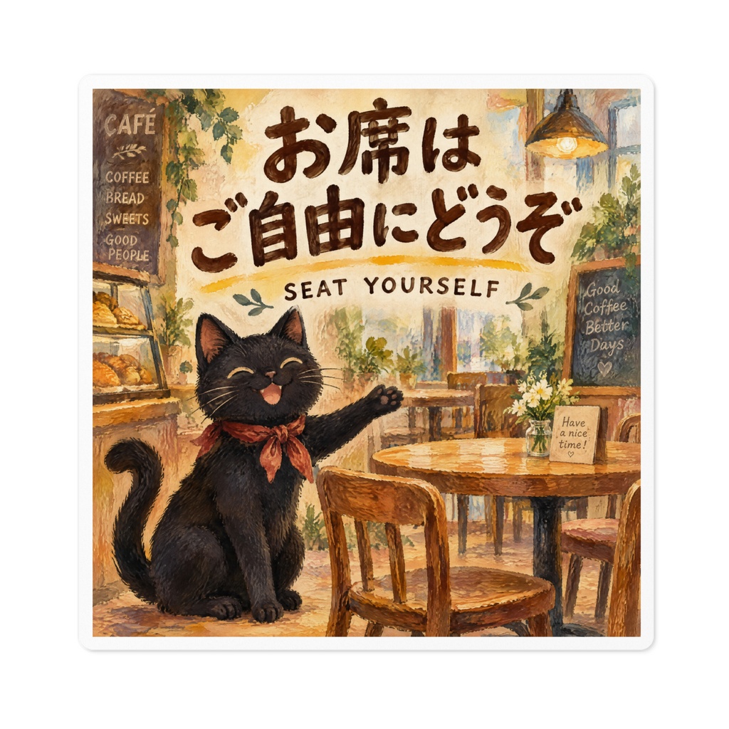 【黒猫 SIGNATURE】お席はご自由にどうぞ(SEAT YOURSELF) カフェ・自由席用案内ステッカー