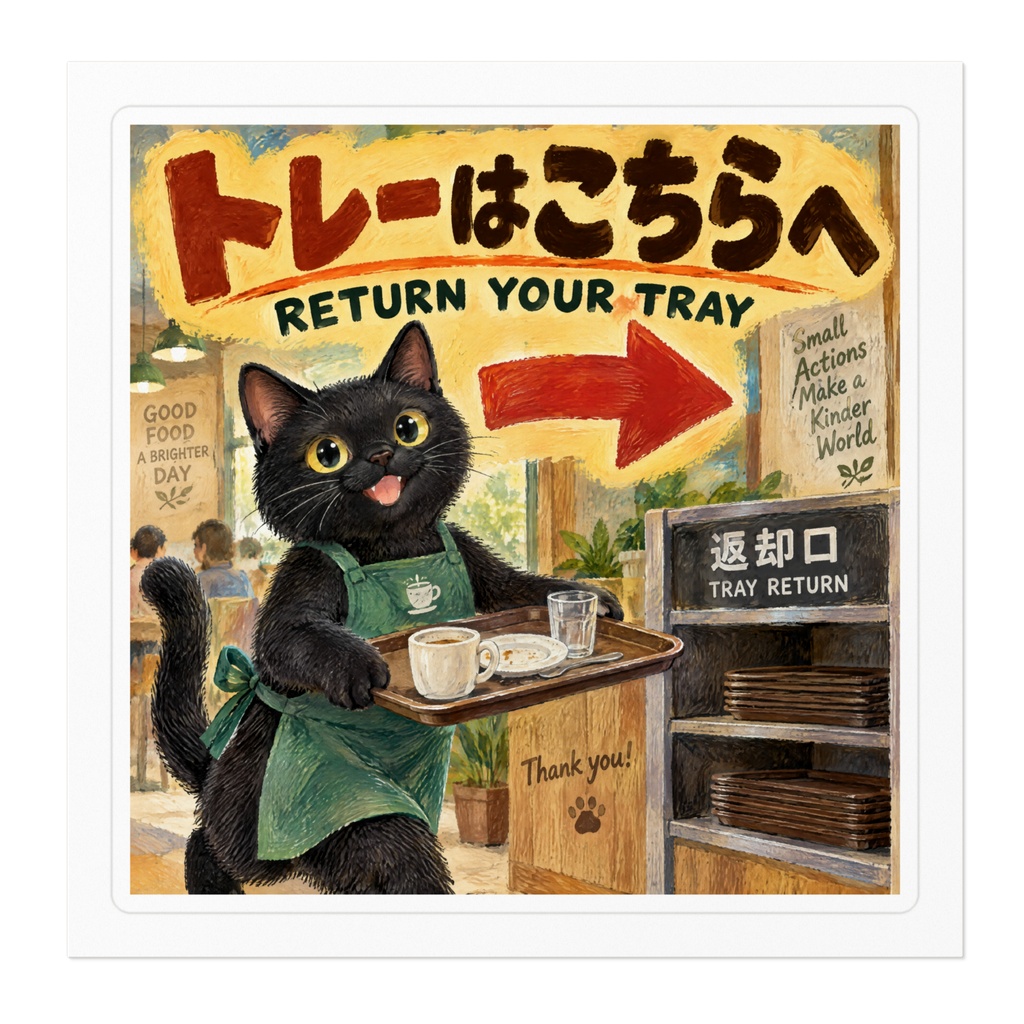 【黒猫 SIGNATURE】トレーはこちらへ(RETURN YOUR TRAY) 返却口・下膳用案内ステッカー