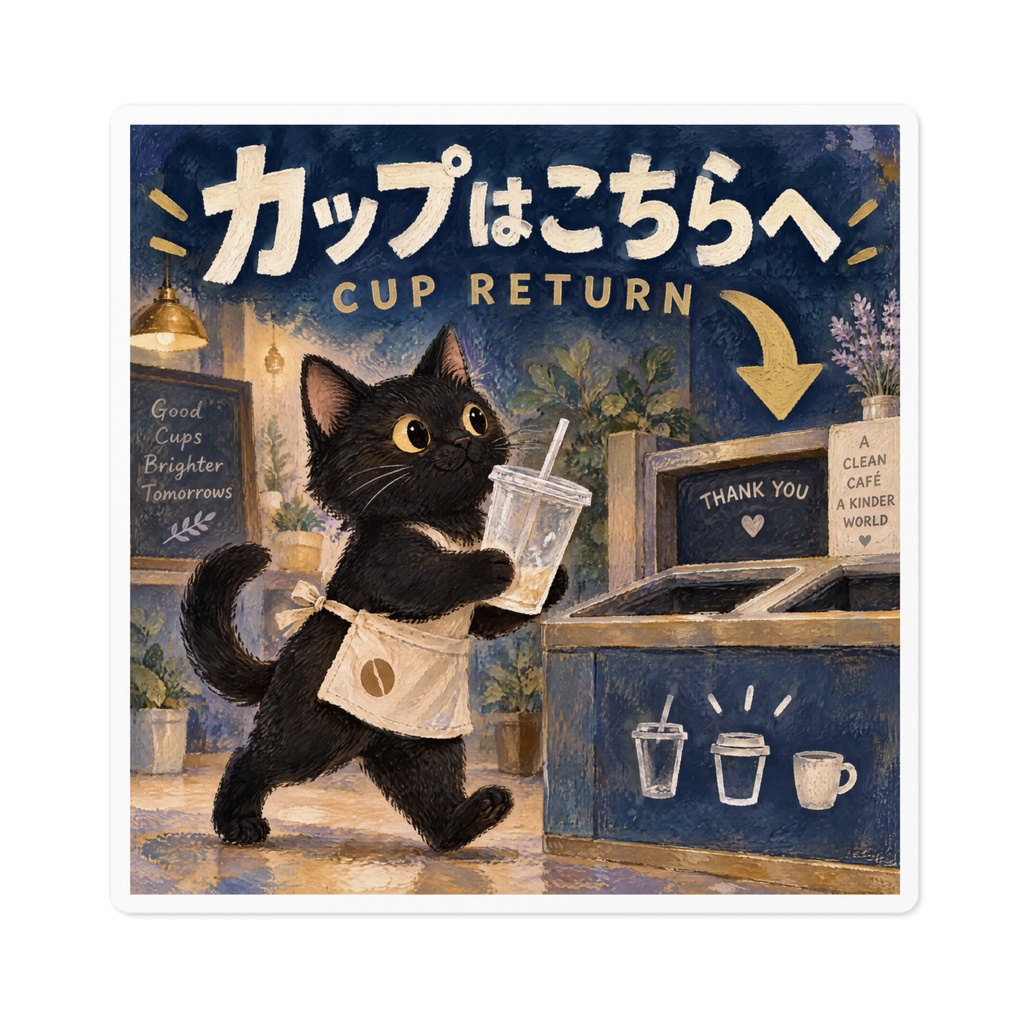 【黒猫 SIGNATURE】カップはこちらへ(CUP RETURN) カフェ・回収ボックス用案内ステッカー
